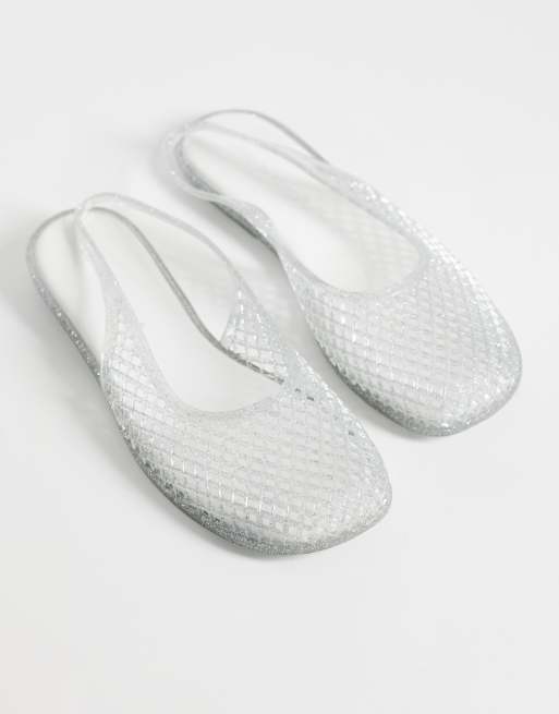 London Rebel Dawn caged slingback flats in silver glitter jelly, 2 of 4