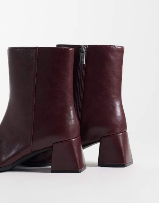 London Rebel Delta mid ankle boots in burgundy, 4 of 4