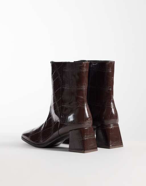 London Rebel Delta mid ankle boots in chocolate croc, 4 of 4
