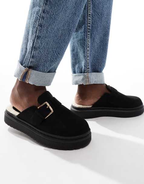 London Rebel Donna buckle mules in black - view 1