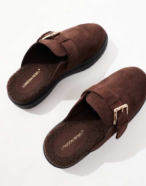 London Rebel – Donna – Schokobraune Mules mit Schnallen, 2 von 4