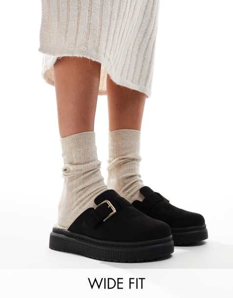London Rebel - Donna - Wide Fit - Sorte mules med spænder - view 1