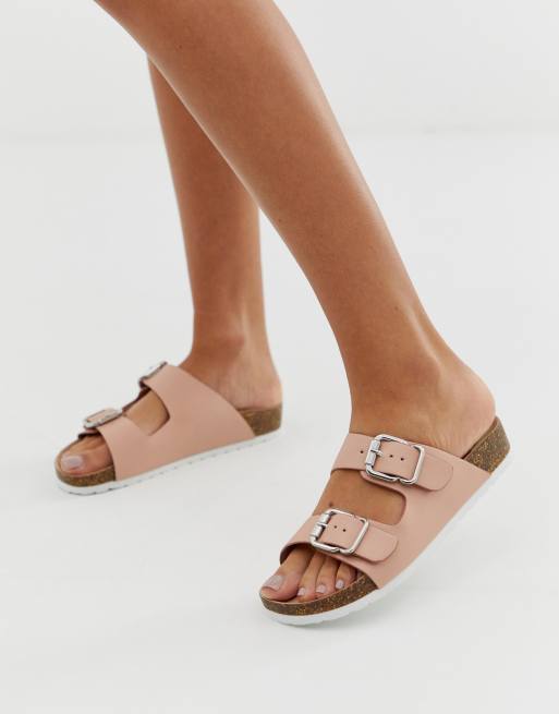 London rebel double buckle cheap flat sandals