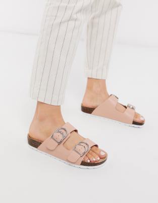 double buckle strap footbed sandals