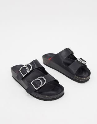 black footbed sandals