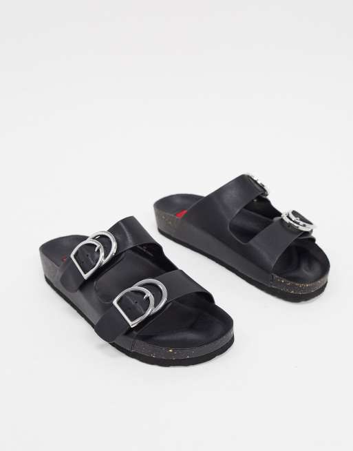 double buckle strap footbed sandals