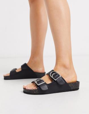 double buckle strap footbed sandals