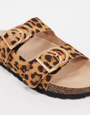 leopard double buckle sandals