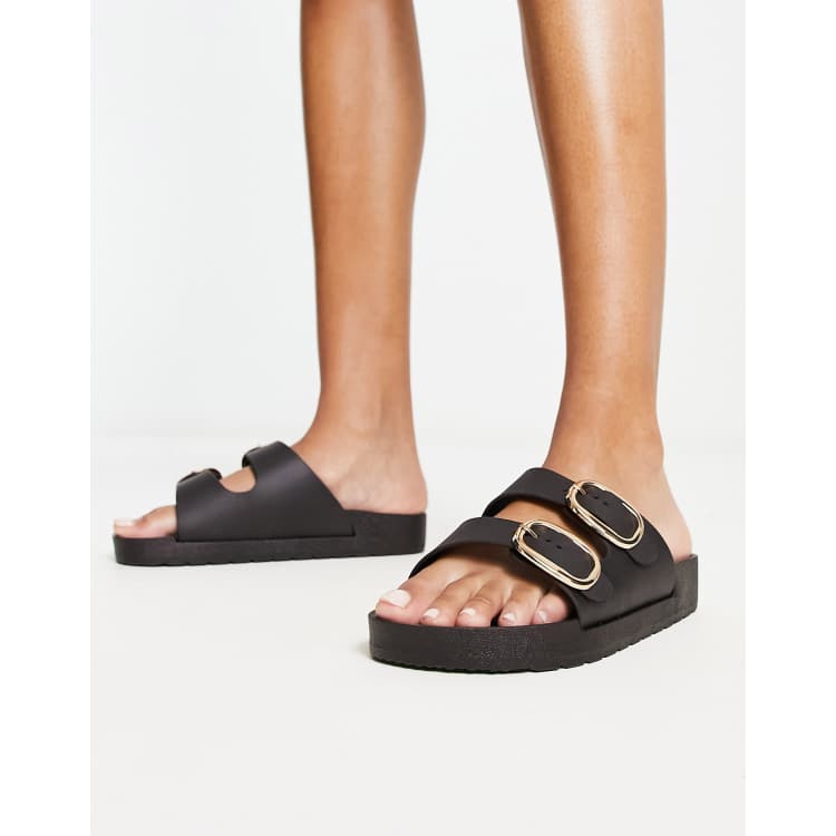 LIMITED COLLECTION Black Footbed Buckle Sandals In Extra Wide Fit