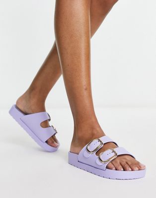 London Rebel double buckle footbed sandals in lilac