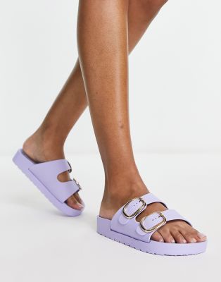 London Rebel Double Buckle Footbed Sandals In Lilac-purple