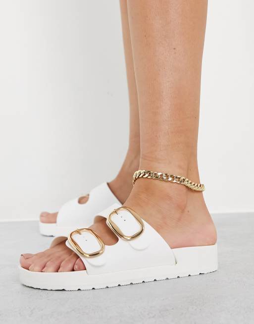 ASOS London Rebel White Double Buckle Footbed Sandals Women's Size 8 N -  beyond exchange