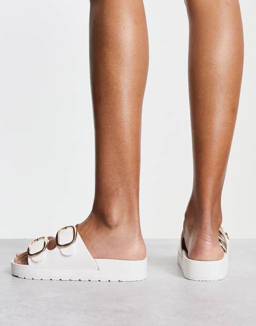 ASOS London Rebel White Double Buckle Footbed Sandals Women's Size