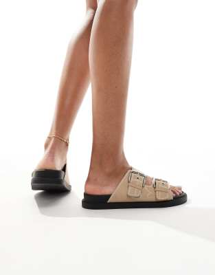 London Rebel Double Strap Buckle Detail Sandals