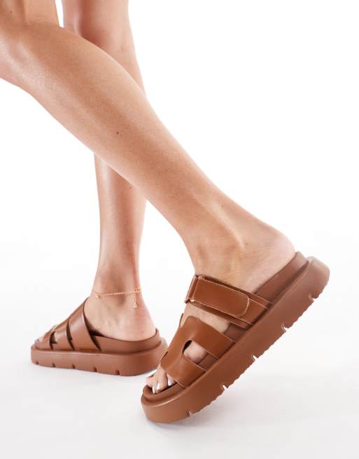 London Rebel double strap sandals in tan, 3 of 4
