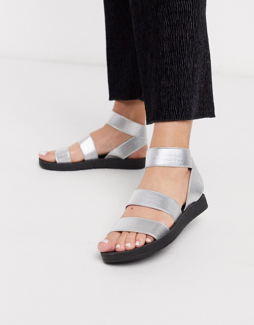 London Rebel elastic strap flat sandals in silver-Multi