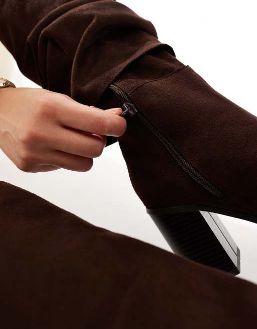 London Rebel - Elena - Chokoladebrune knæstøvler med fold, 3 af 4