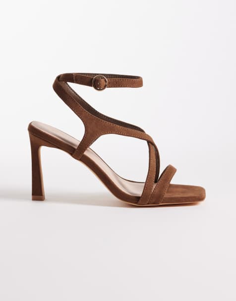 London Rebel Elin heeled strappy sandal in mocha micro - view 1