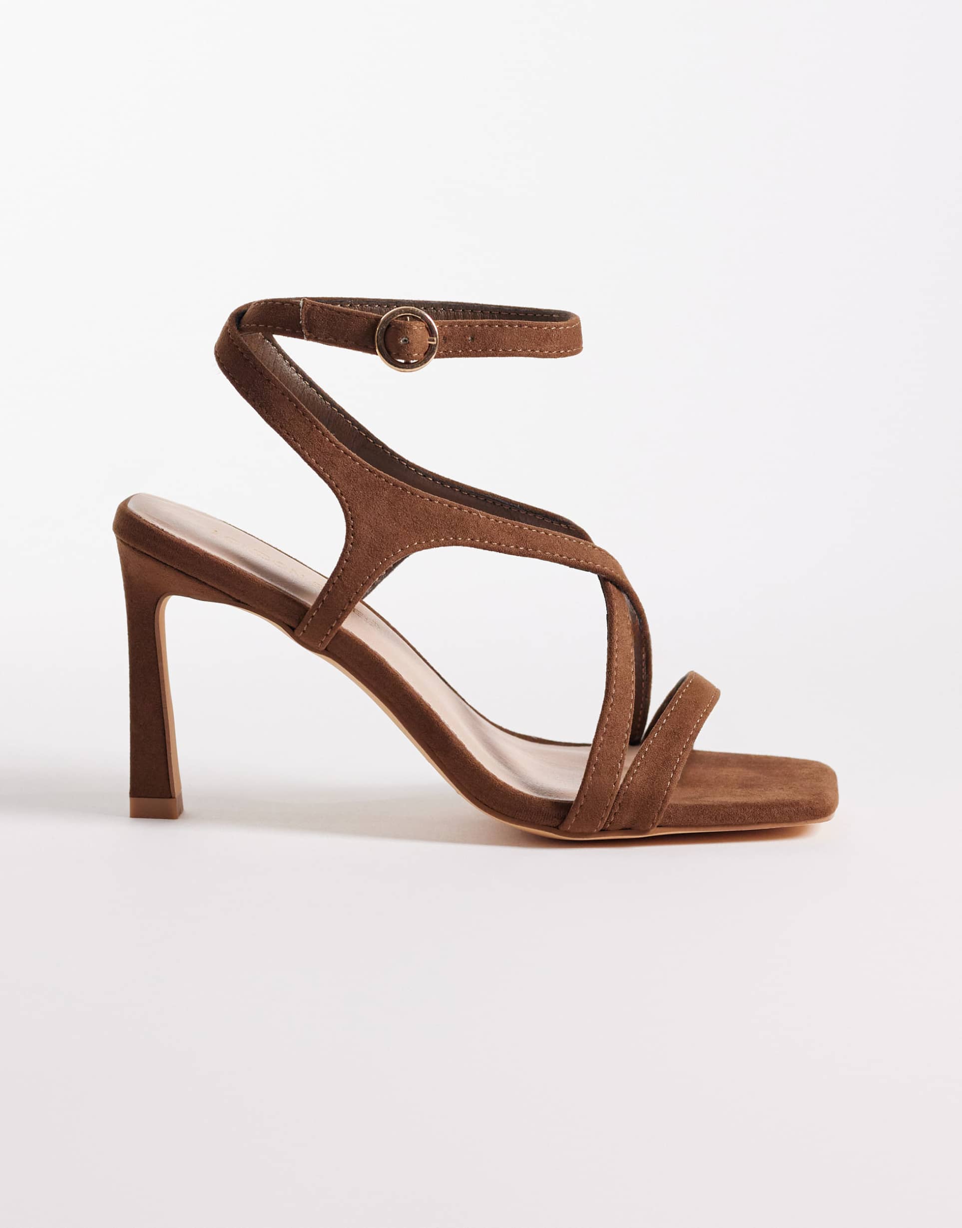 london rebel elin heeled strappy sandals in mocha microsuede