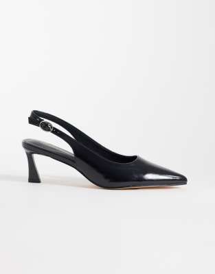 London Rebel Eliza Sling Back Kitten Heel Shoes In Black