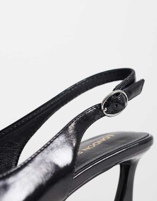 London Rebel Eliza sling back kitten heels in black, 3 of 4