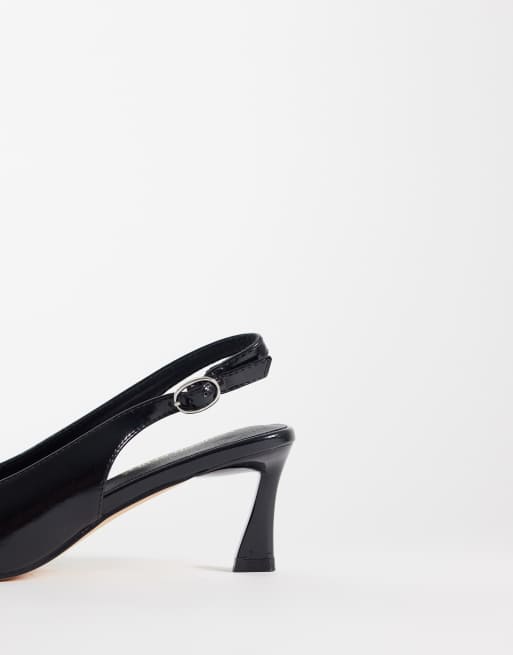 London Rebel Eliza sling back kitten heels in black, 4 of 4