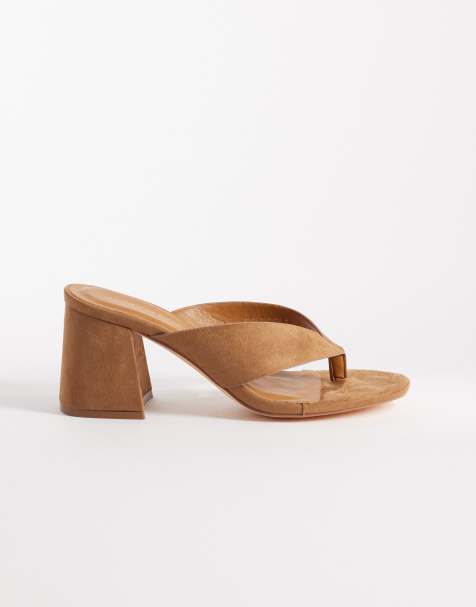London Rebel Elle heeled thong sandals in mocha - view 1