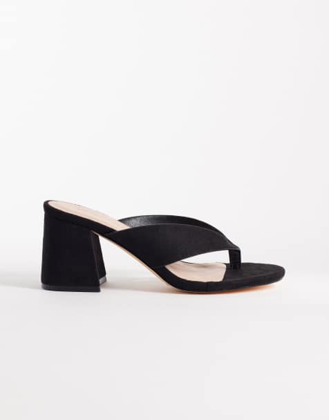 London Rebel – Elle – Svarta klacksandaler med tårem - view 1