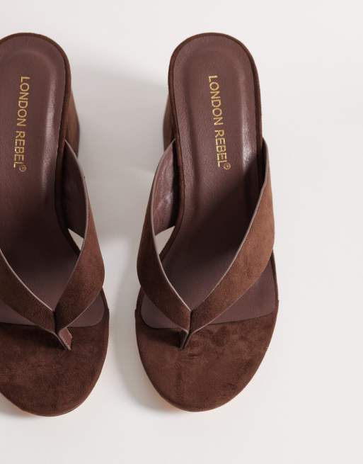 London Rebel - Elle - Teensandalen met hak in chocoladebruin, 3 van 4