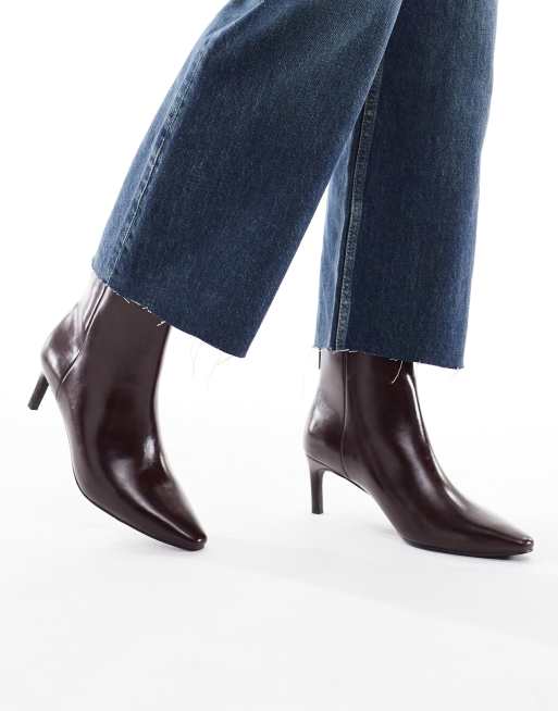 London Rebel – Ellie – Bordowe buty do kostki na obcasach-kaczuszkach