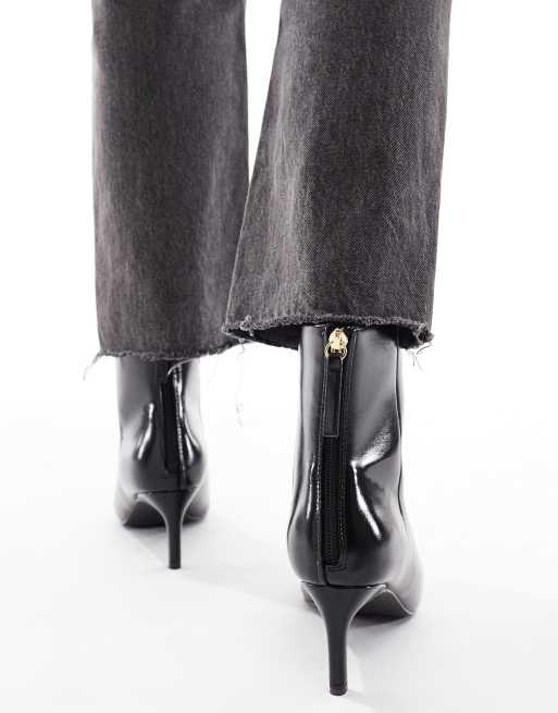 London Rebel Ellie kitten heel mid ankle boots in black