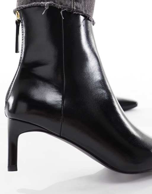London Rebel Ellie kitten heel mid ankle boots in black