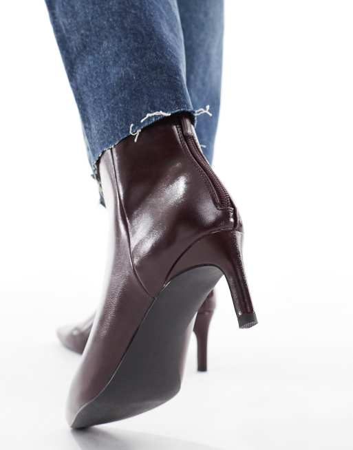 London Rebel Ellie kitten heel mid ankle boots in burgundy
