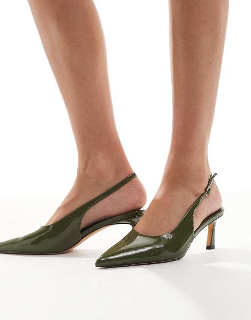 London Rebel – Emily – Buty na obcasach-kaczuszkach z paskiem za piętą w kolorze khaki