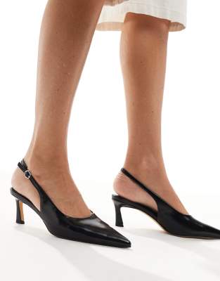 London Rebel - Emily - Schuhe in Schwarz mit Kitten-Absatz und Fersenriemchen