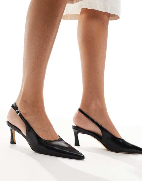 London Rebel Emily sling back kitten heels in black - view 1