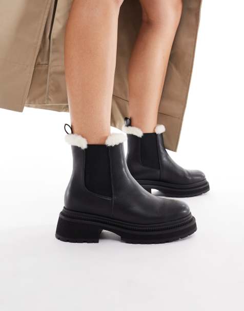 London Rebel Emma teddy lined chunky chelsea boots in black - view 1