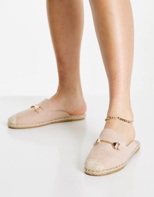 London Rebel Tie Leg Flat Espadrilles in natural-White