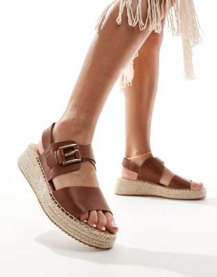 London Rebel - Espadrille-Sandalen in Hellbraun mit Plateausohle-Brown