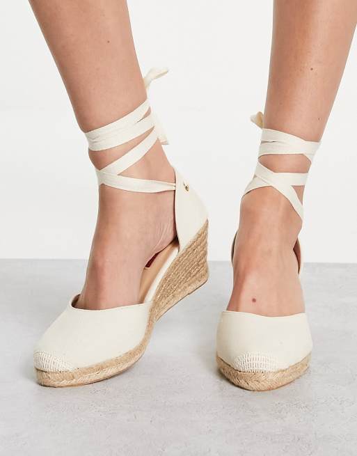 London Rebel – Espadryle na koturnach w kolorze ecru