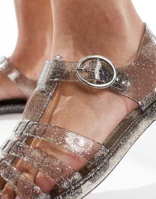 London Rebel Evie Flat Jelly Shoes In Black