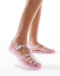 [London Rebel] London Rebel Evie flat jelly shoes in pink glitter 41 Pink Glitter