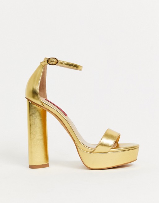 London Rebel extreme platform heeled sandals in gold