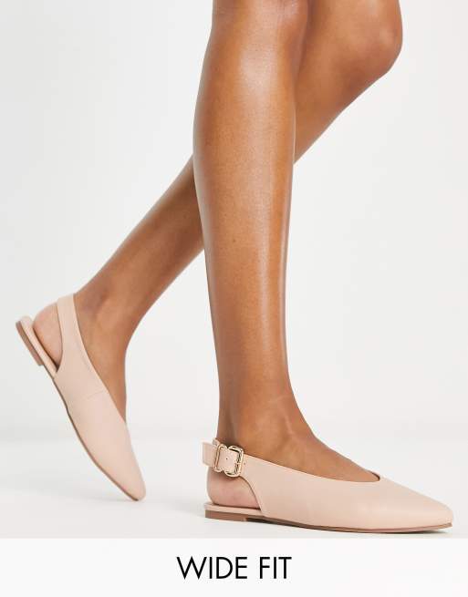 London Rebel – Flache Ballerinas in Beige mit Fersenriemen, weite Passform