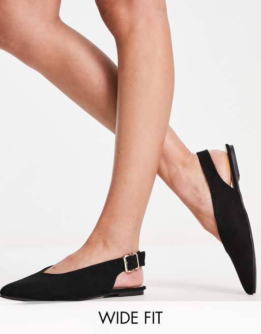 London Rebel – Flache Ballerinas in Schwarz mit Fersenriemen, weite Passform
