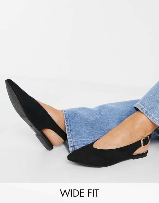 London Rebel – Flache Ballerinas in Schwarz mit Fersenriemen, weite Passform