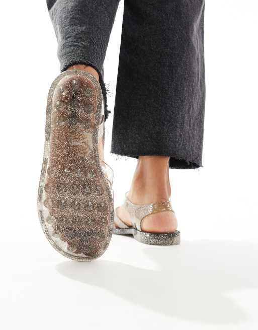 London Rebel – Flache Jelly-Schuhe in Schwarz mit Glitzer, 2 von 4