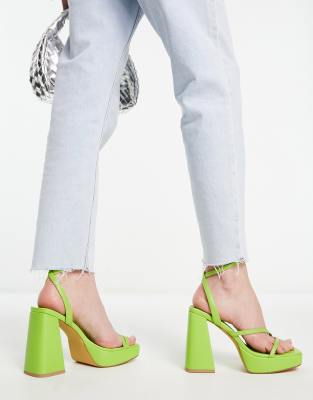 London Rebel flare heeled platform sandals in lime-Green φωτογραφία