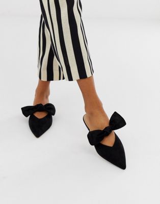 black flat mules with bow