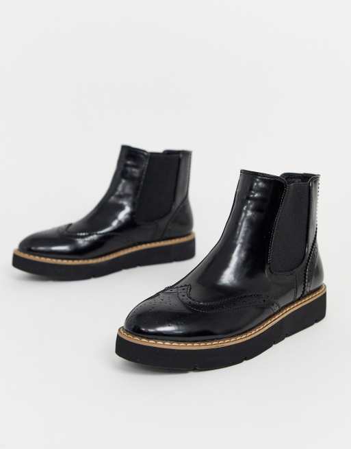 black flat chunky chelsea boots